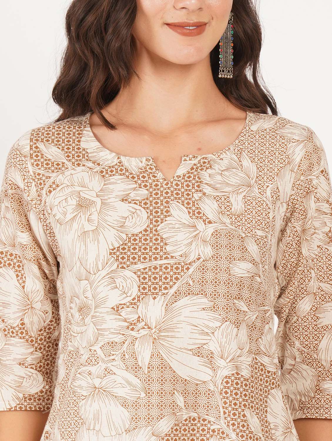 women printed three quarter sleeve straight kurti - 22386955 -  Standard Image - 1