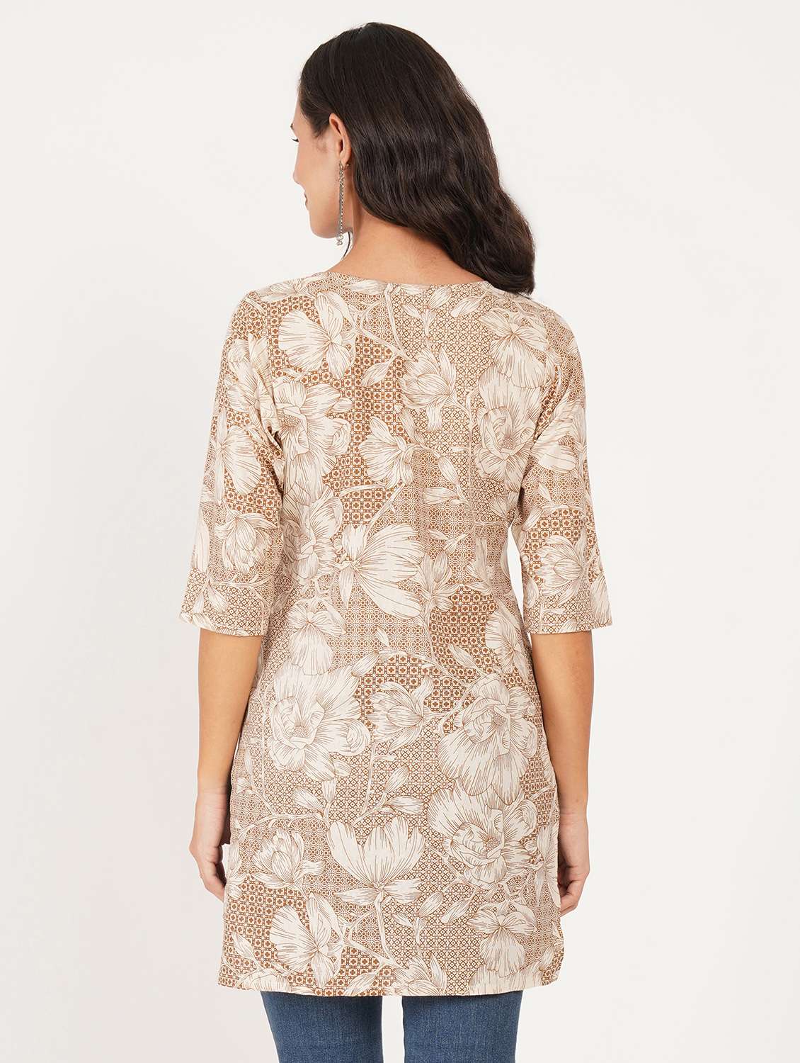 women printed three quarter sleeve straight kurti - 22386955 -  Standard Image - 4