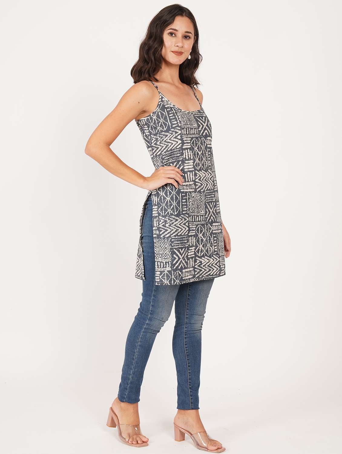 women printed shoulder strap straight kurti - 22386964 -  Standard Image - 4