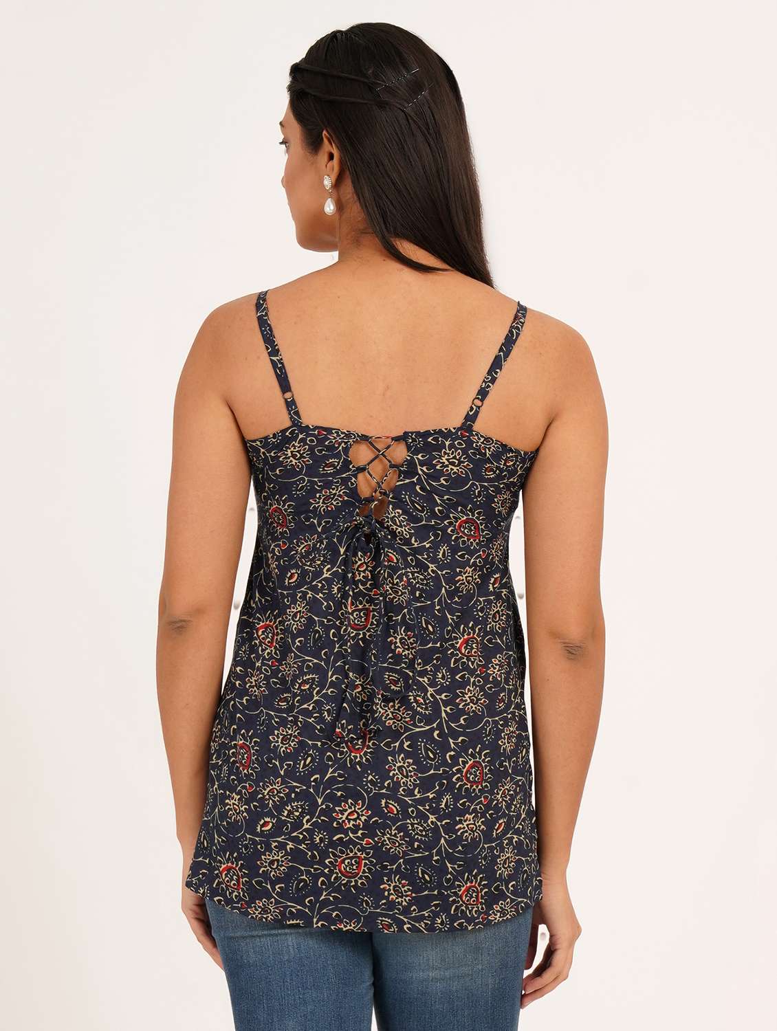 women printed shoulder strap ethnic top - 22386967 -  Standard Image - 4