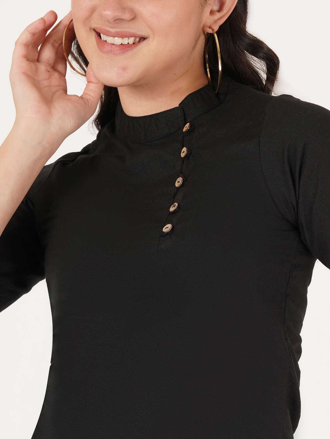 women solid three quarter sleeve top - 22386970 -  Standard Image - 1