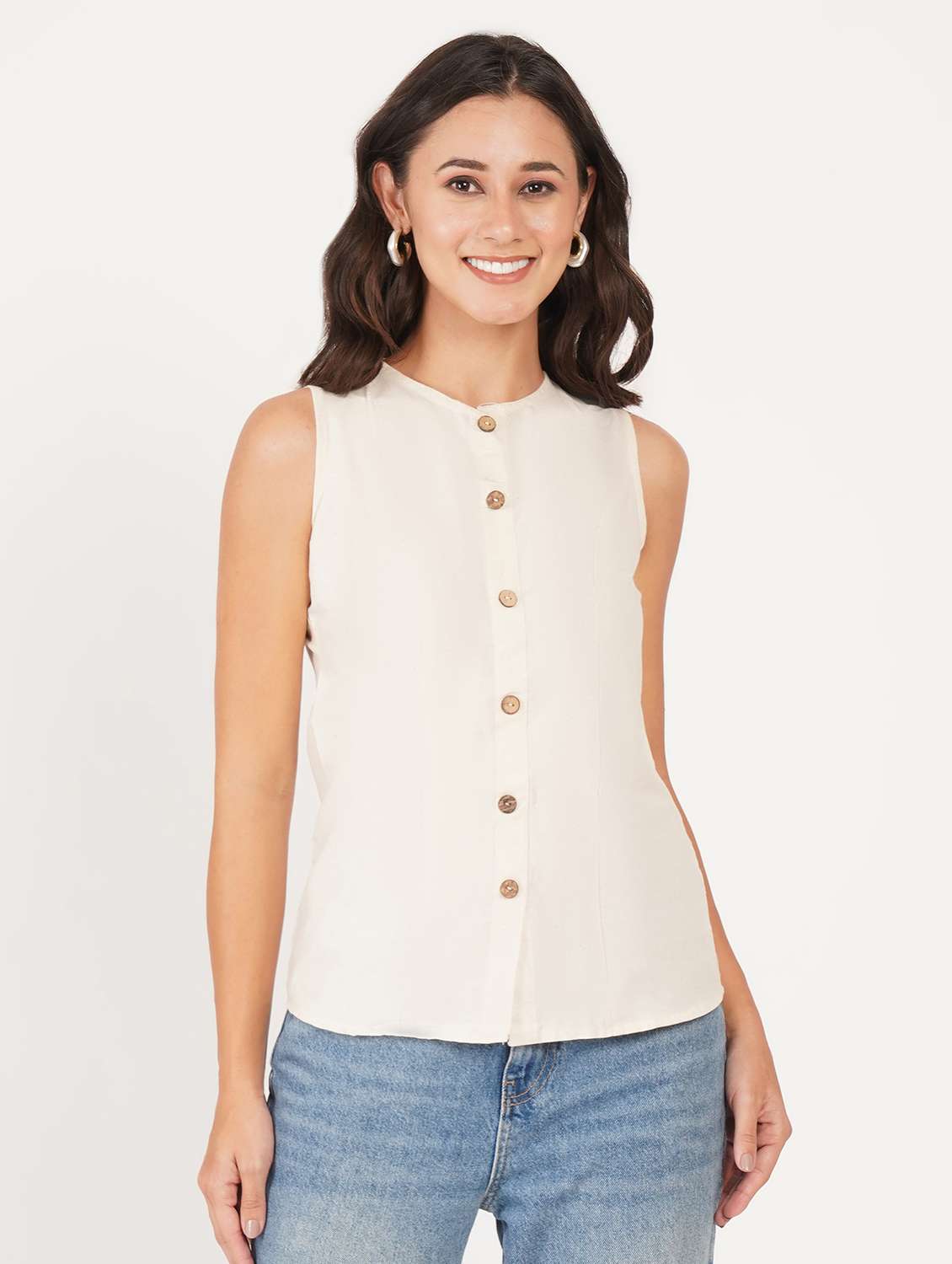 women solid sleeveless a-line top