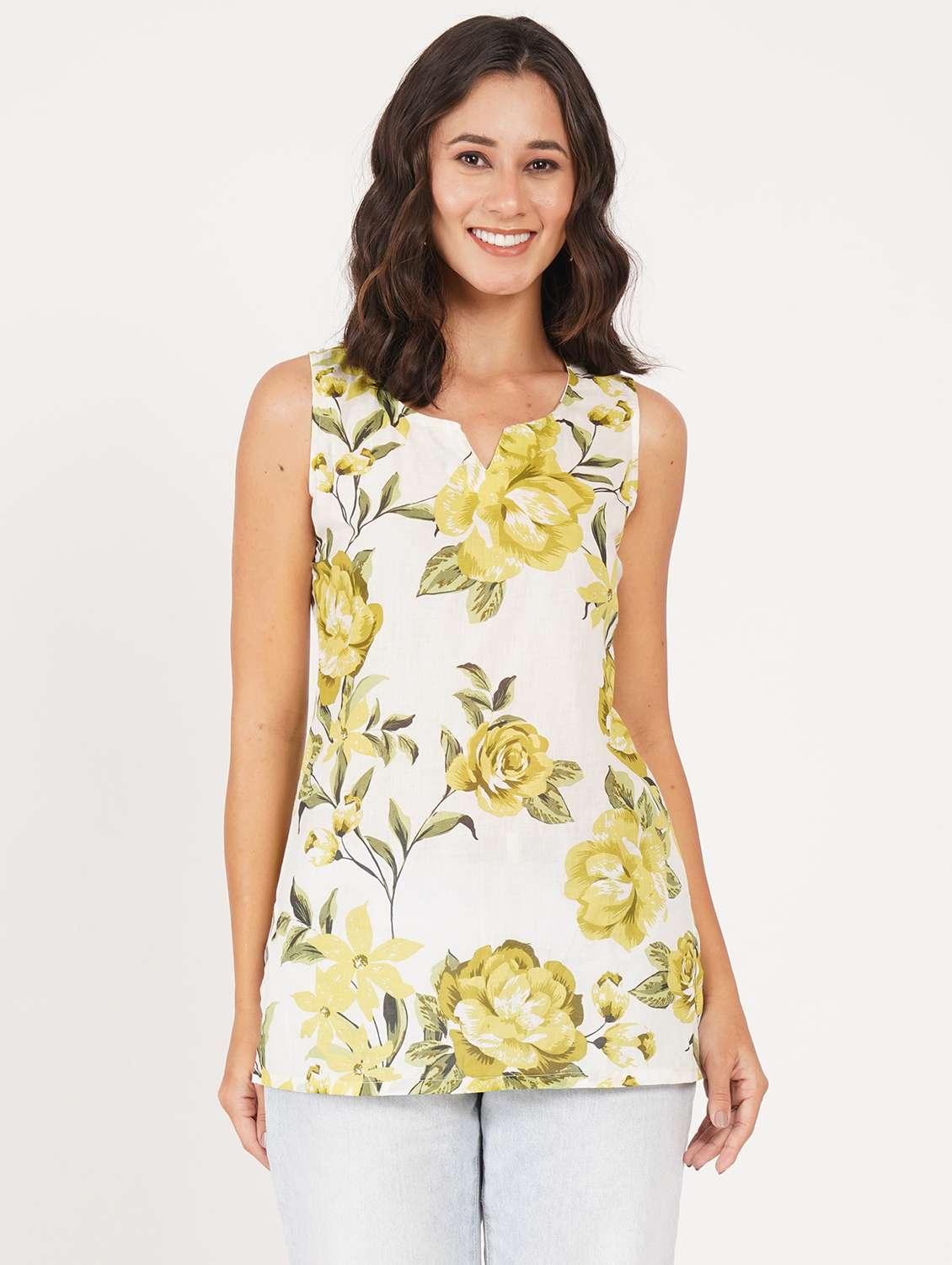 women printed notch neck straight kurti