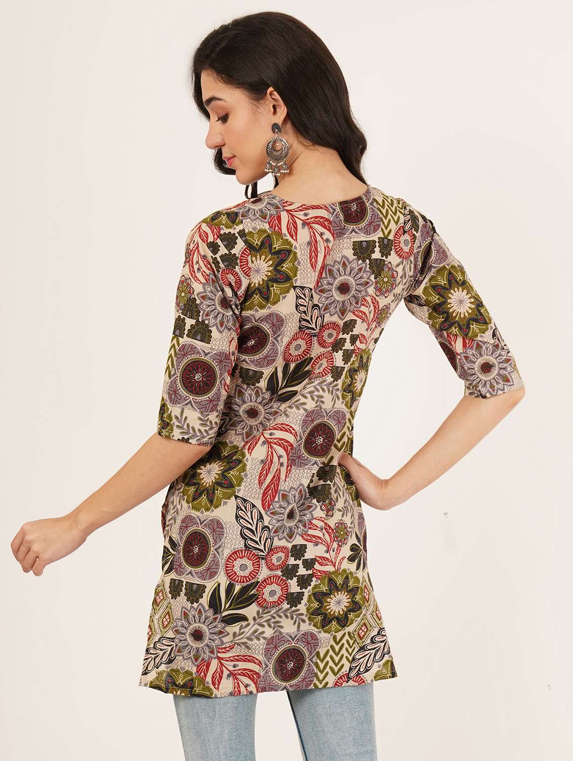 women floral printed three quarter sleeve straight kurti - 22386996 -  Standard Image - 4