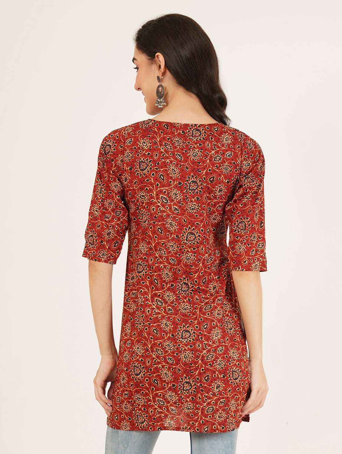 women printed three quarter sleeve straight kurti - 22386998 -  Standard Image - 4