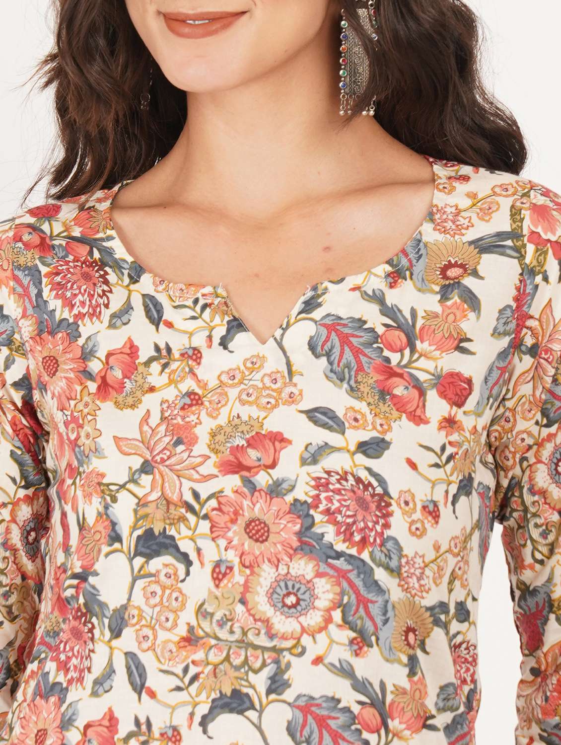 women printed three quarter sleeve straight kurti - 22387000 -  Standard Image - 1