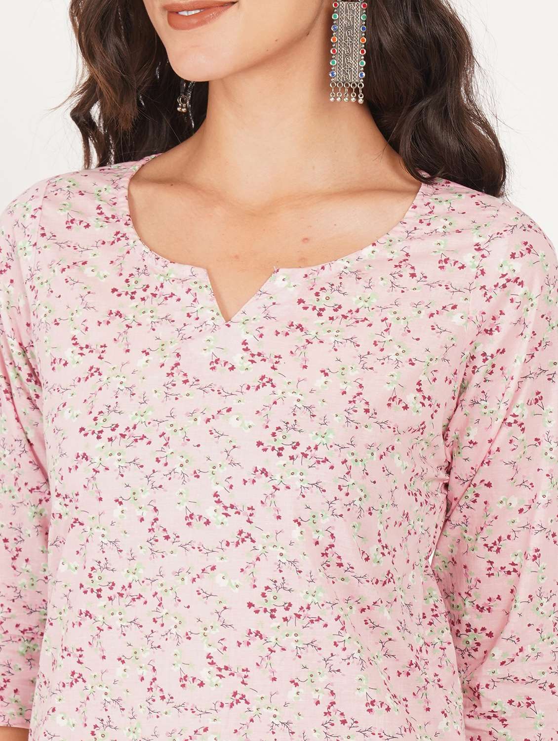 women printed three quarter sleeve straight kurti - 22387001 -  Standard Image - 1