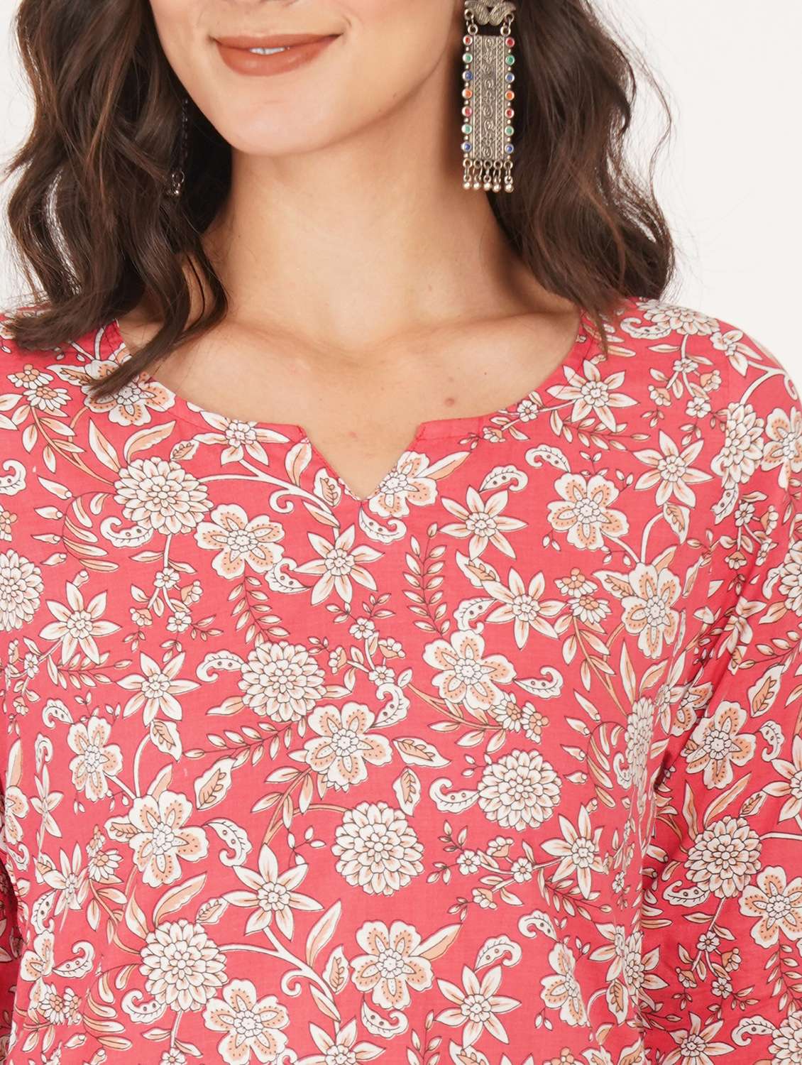 women printed three quarter sleeve straight kurti - 22387002 -  Standard Image - 1