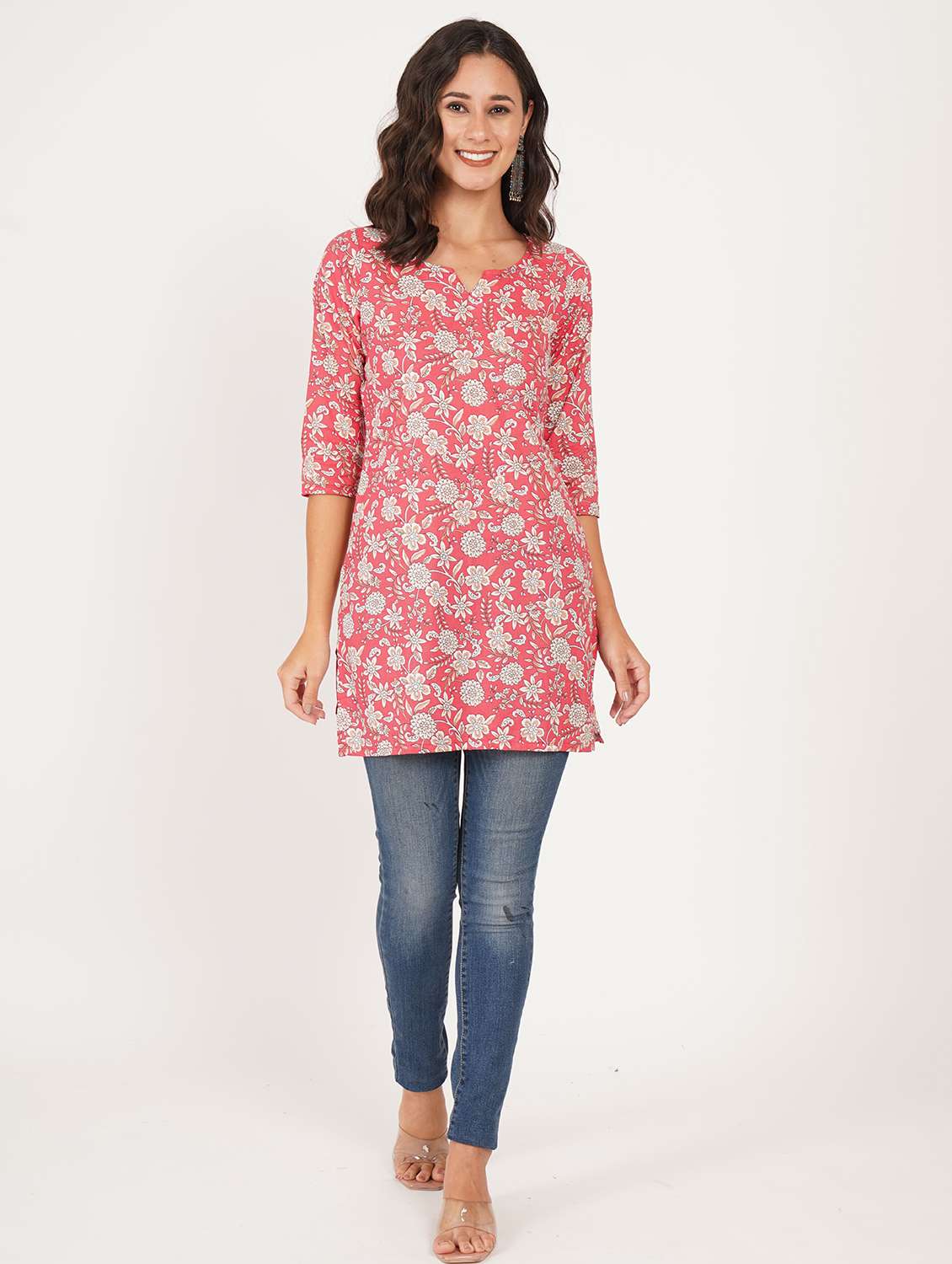 women printed three quarter sleeve straight kurti - 22387002 -  Standard Image - 4