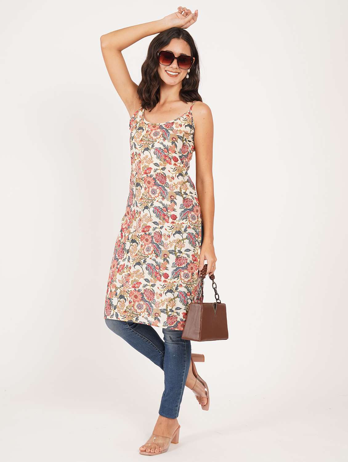 women floral shoulder strap straight kurta - 22387005 -  Standard Image - 4