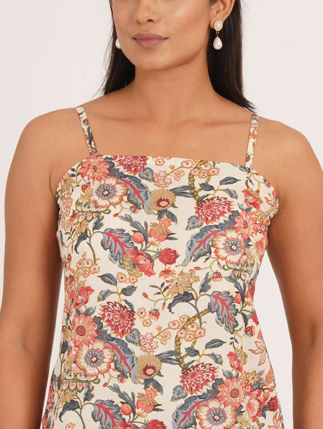 women floral shoulder strap straight kurti - 22387017 -  Standard Image - 1