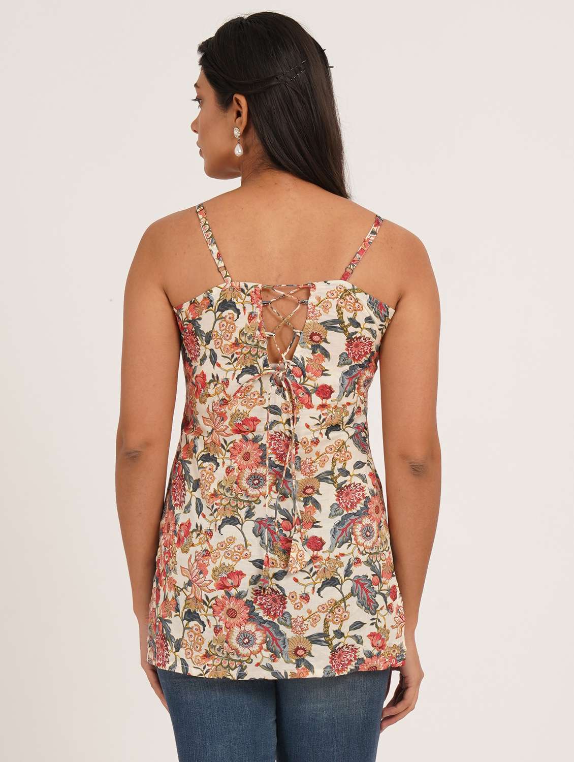 women floral shoulder strap straight kurti - 22387017 -  Standard Image - 4