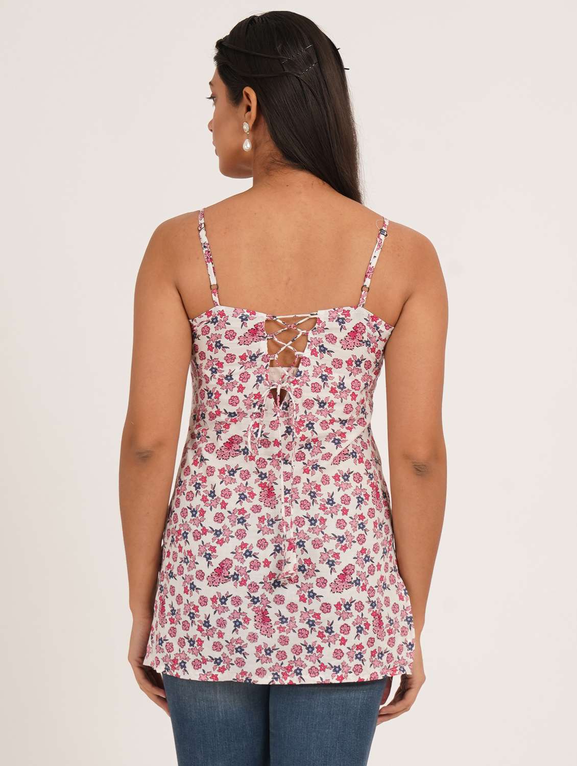 women floral shoulder strap straight kurti - 22387019 -  Standard Image - 4