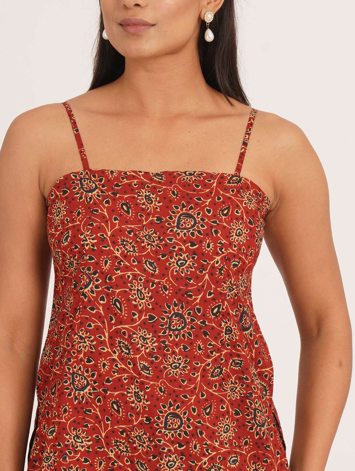 women printed shoulder strap straight kurti - 22387020 -  Standard Image - 1