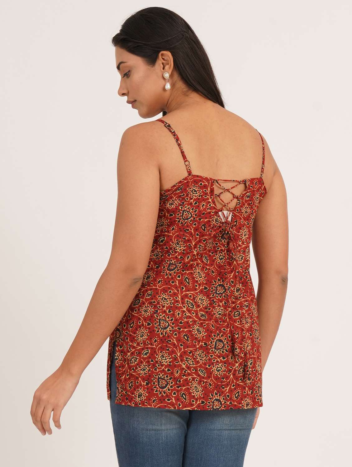 women printed shoulder strap straight kurti - 22387020 -  Standard Image - 4