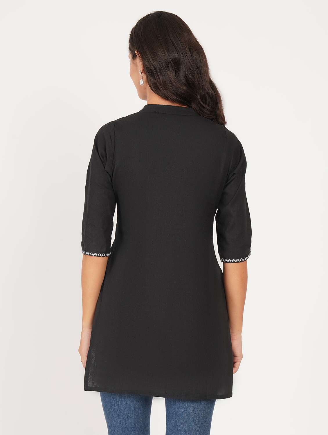 women solid three quarter sleeve straight kurti - 22387044 -  Standard Image - 4