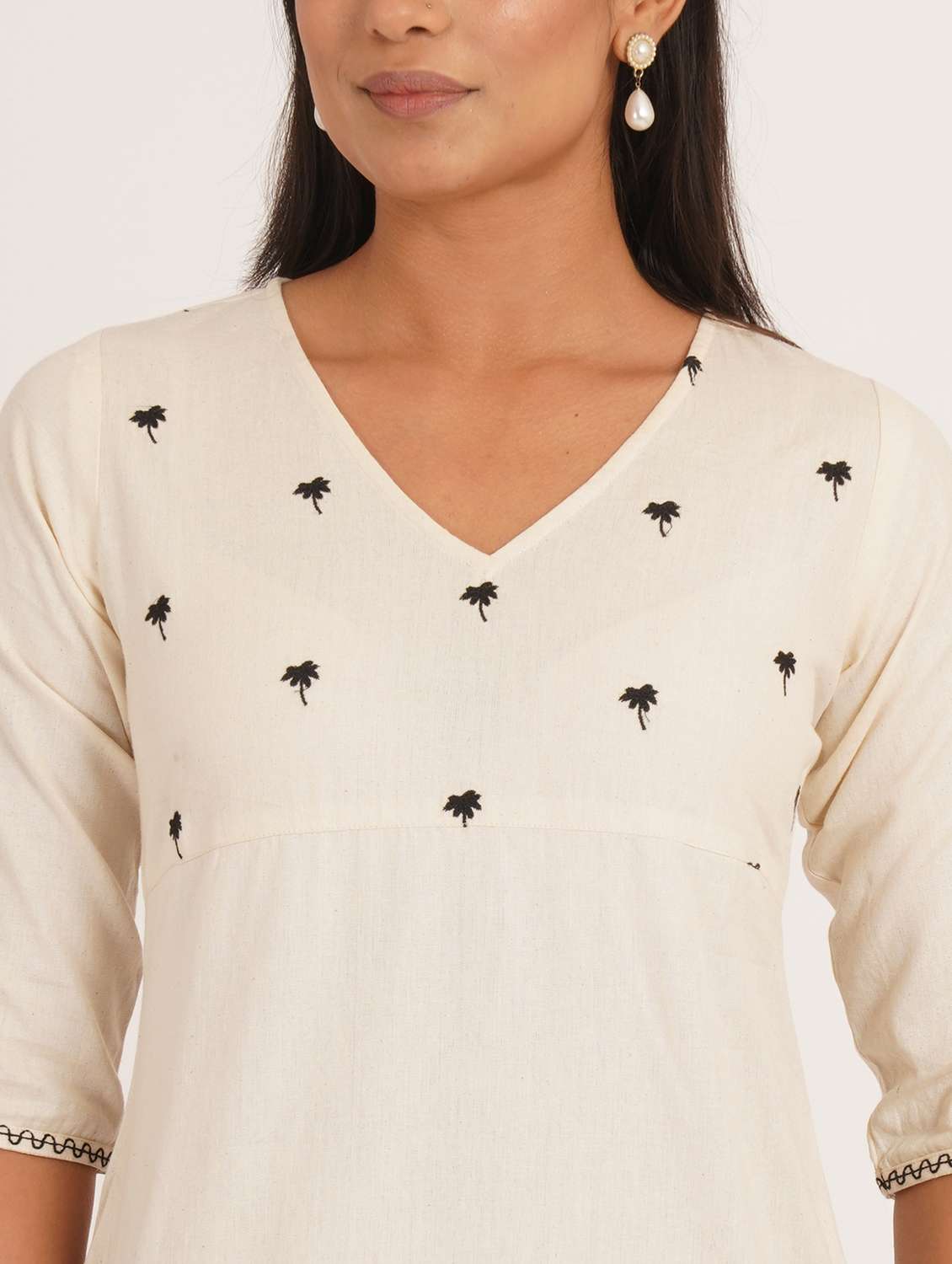 women solid with work three quarter sleeve straight kurti - 22387049 -  Standard Image - 1