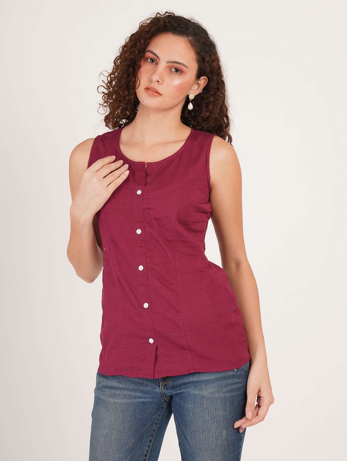 women solid sleeveless a-line top