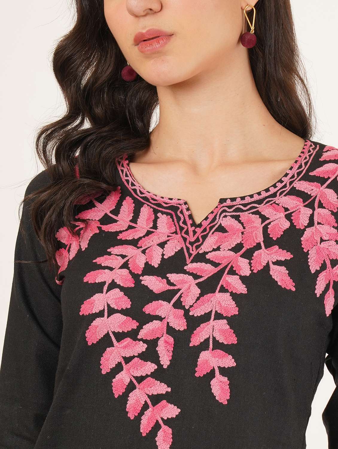 women solid with work notch neck straight kurti - 22387077 -  Standard Image - 1