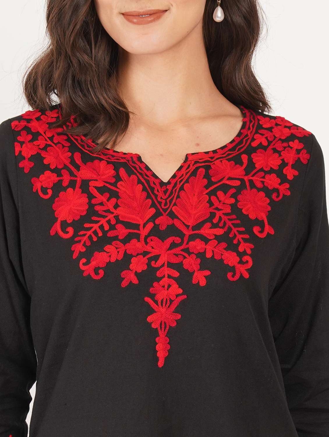 women solid with work notch neck straight kurti - 22387086 -  Standard Image - 1