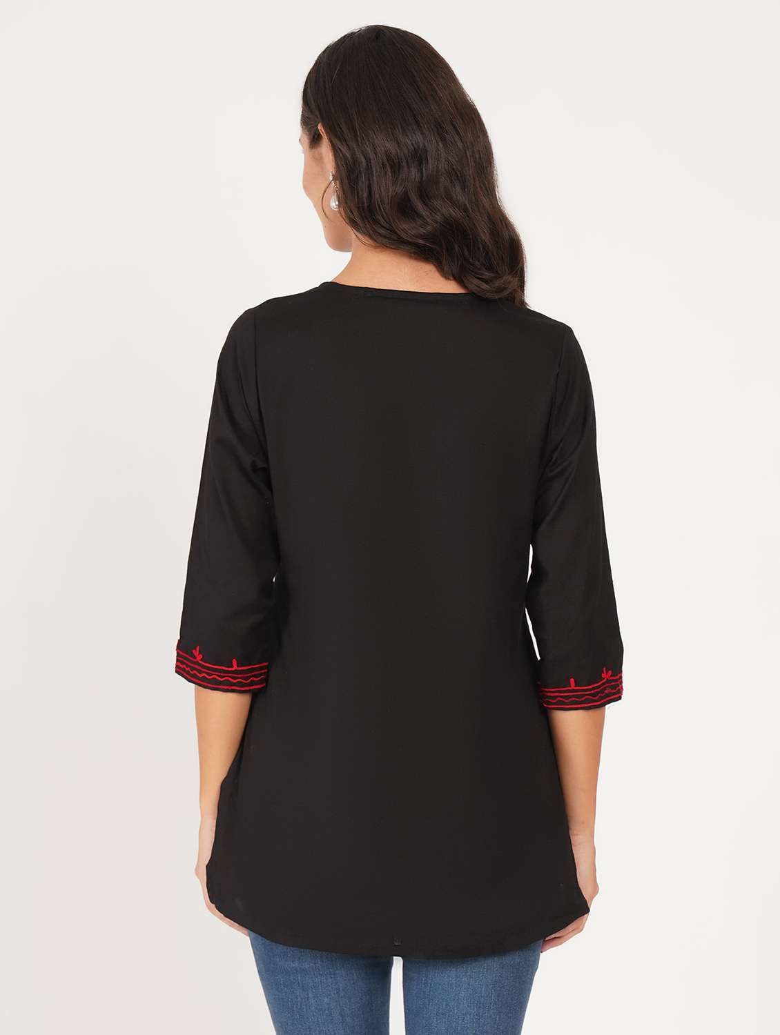 women solid with work notch neck straight kurti - 22387086 -  Standard Image - 4