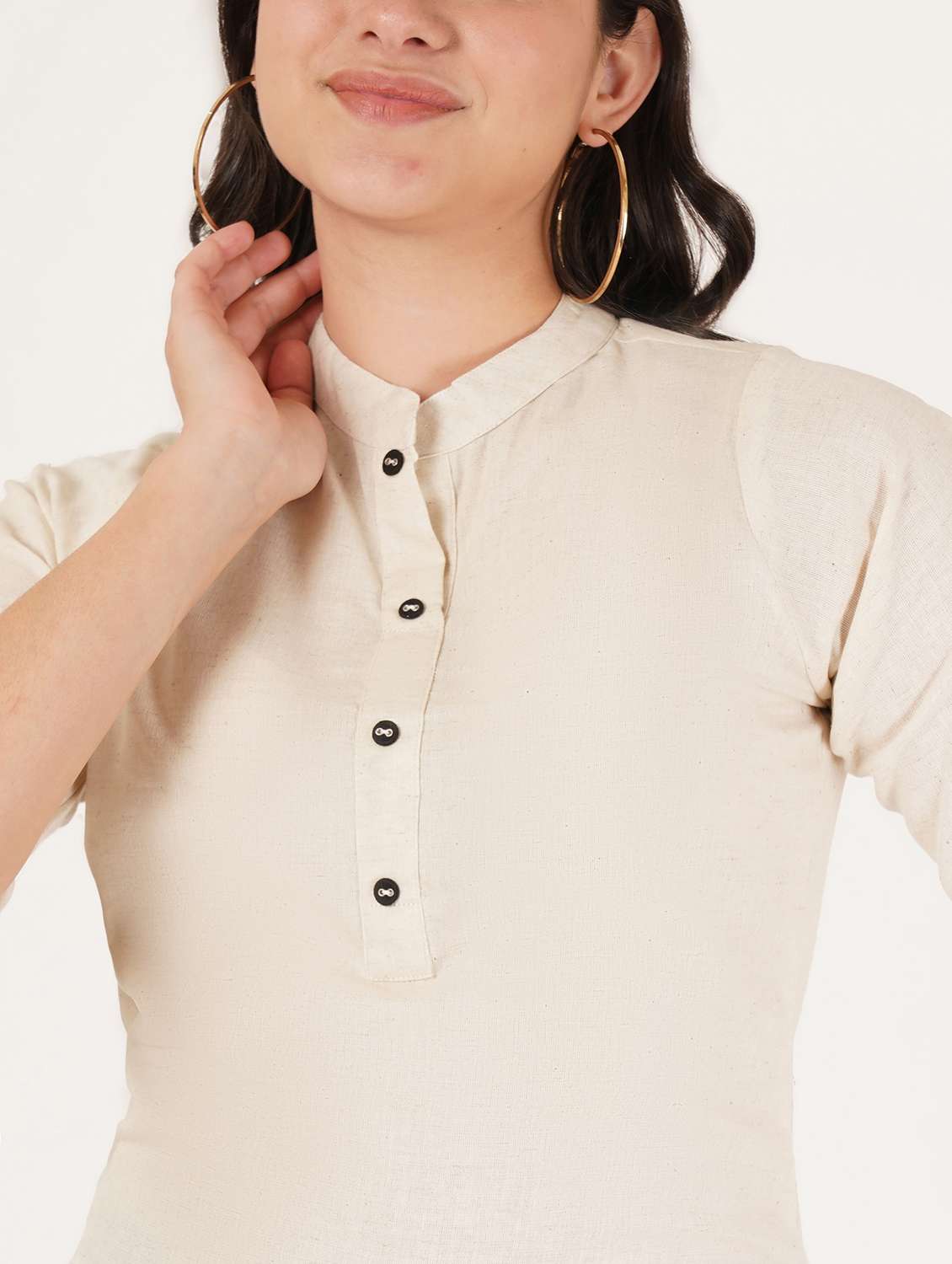 women solid three quarter sleeve ethnic top - 22387105 -  Standard Image - 1