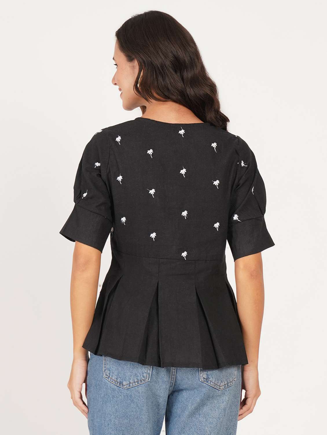 women solid with work puff sleeve ethnic top - 22387109 -  Standard Image - 4