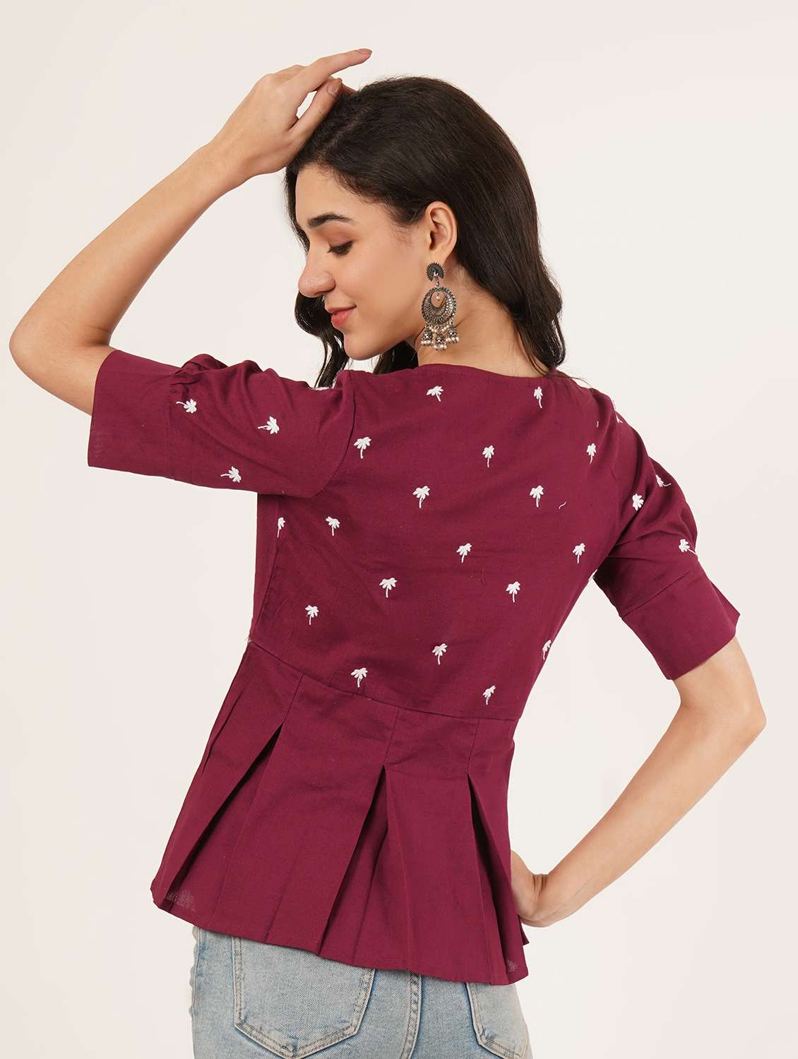 women solid with work puff sleeve ethnic top - 22387111 -  Standard Image - 4