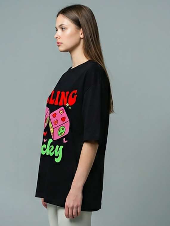 women printed short sleeve oversized t-shirt - 22387118 -  Standard Image - 1