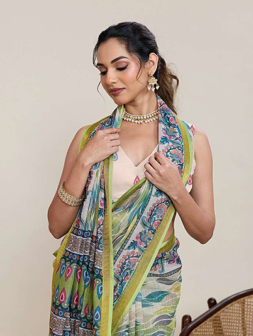 Women Printed Casual Wear Saree With Blouse - 22387167 -  Standard Image - 1
