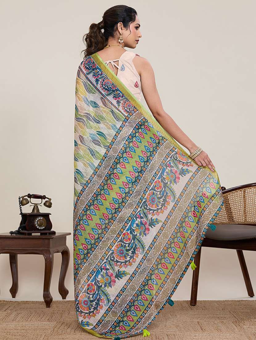 Women Printed Casual Wear Saree With Blouse - 22387167 -  Standard Image - 4