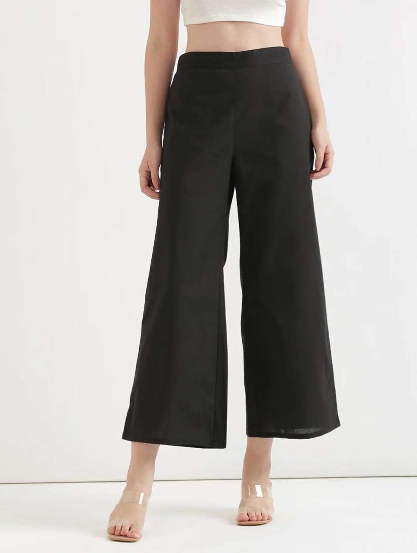 women solid high rise flared palazzo