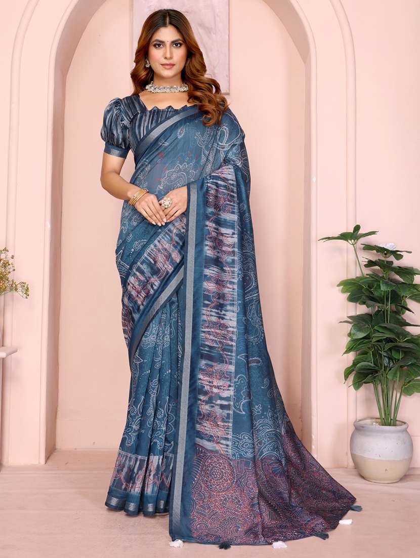 women printed casual wear saree with blouse
