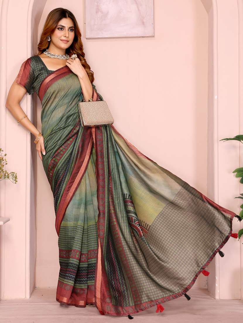 women printed casual wear saree with blouse