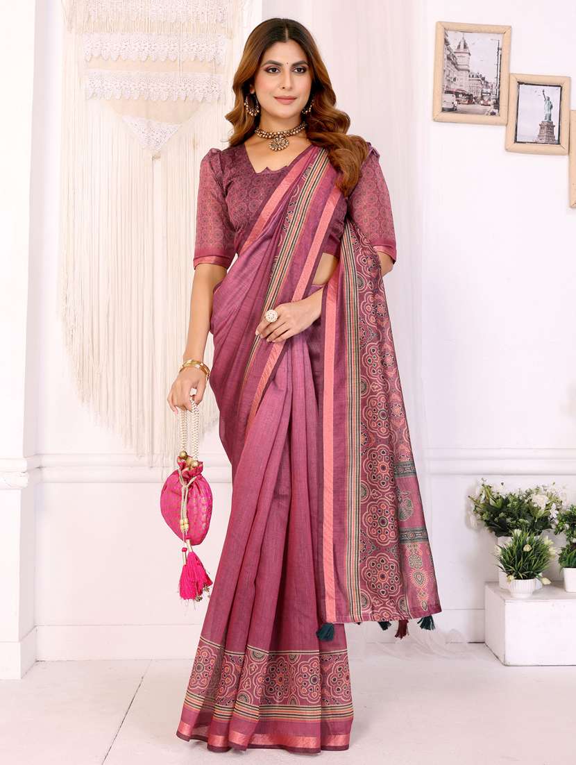 women printed casual wear saree with blouse