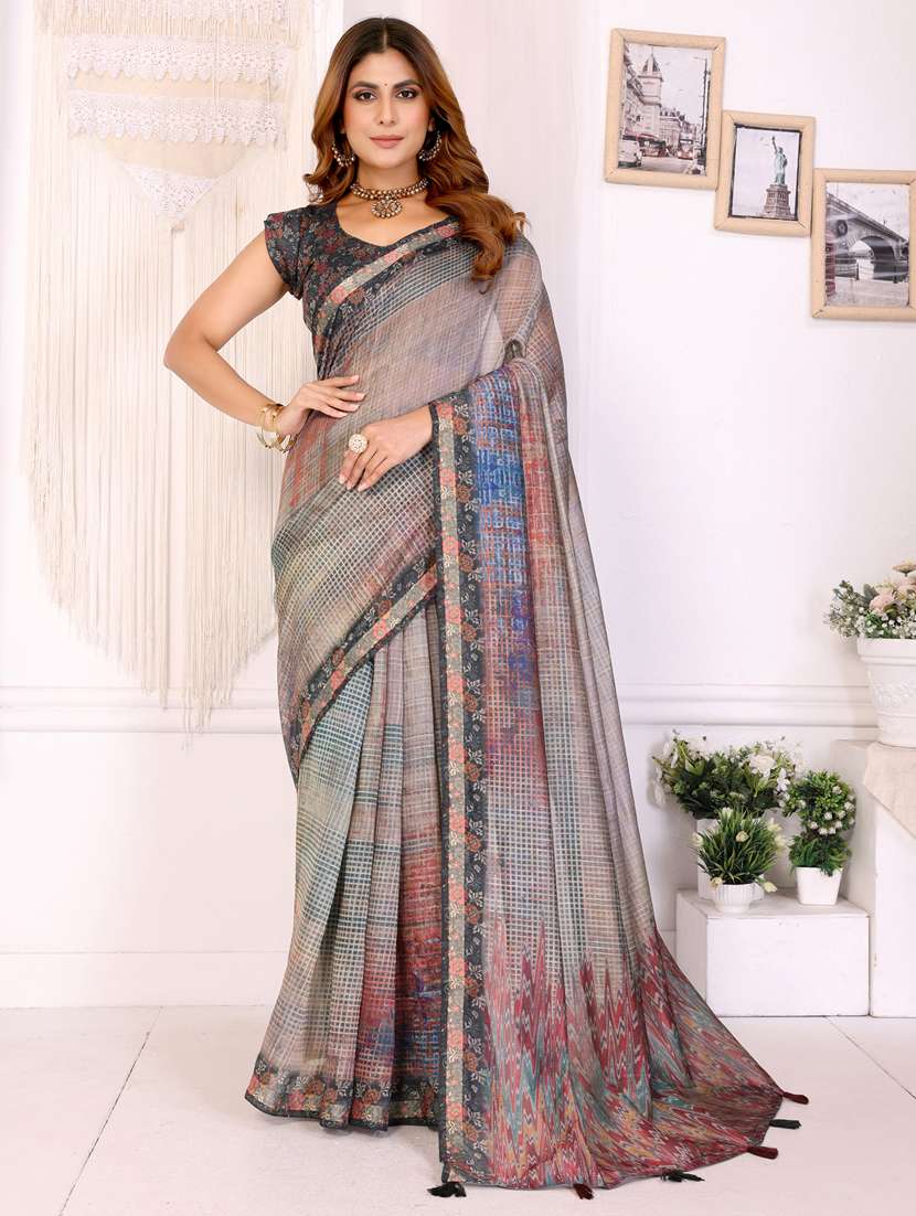 women printed casual wear saree with blouse