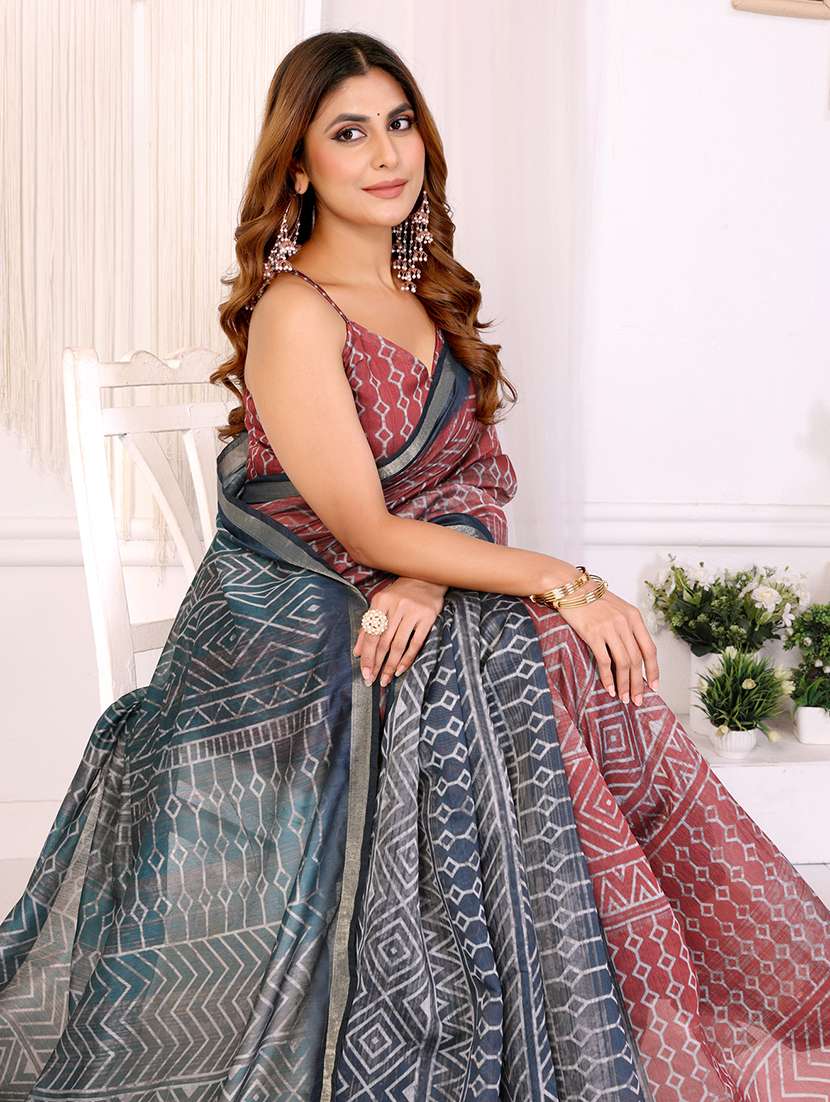 women printed casual wear saree with blouse - 22388893 -  Standard Image - 1