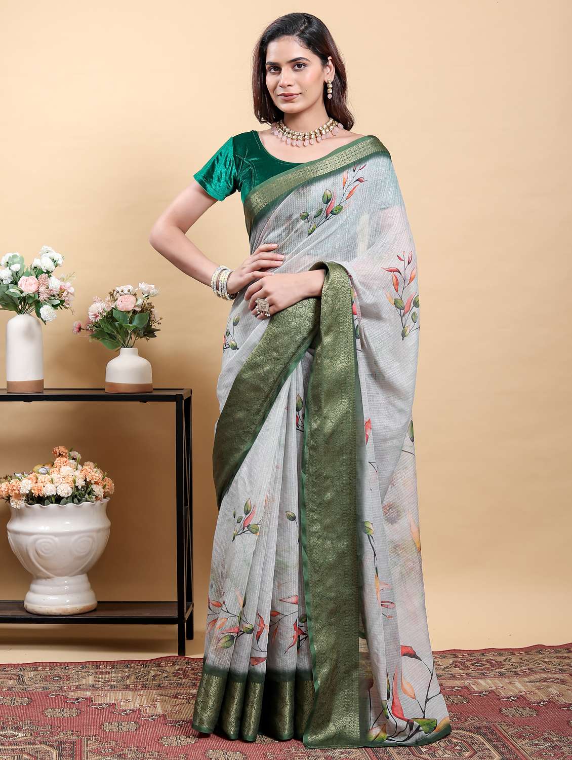 women printed casual wear saree with blouse - 22388929 -  Standard Image - 1