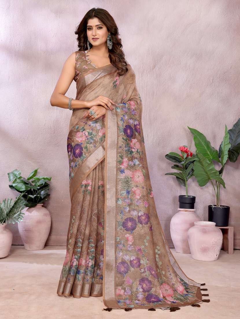 women printed casual wear saree with blouse