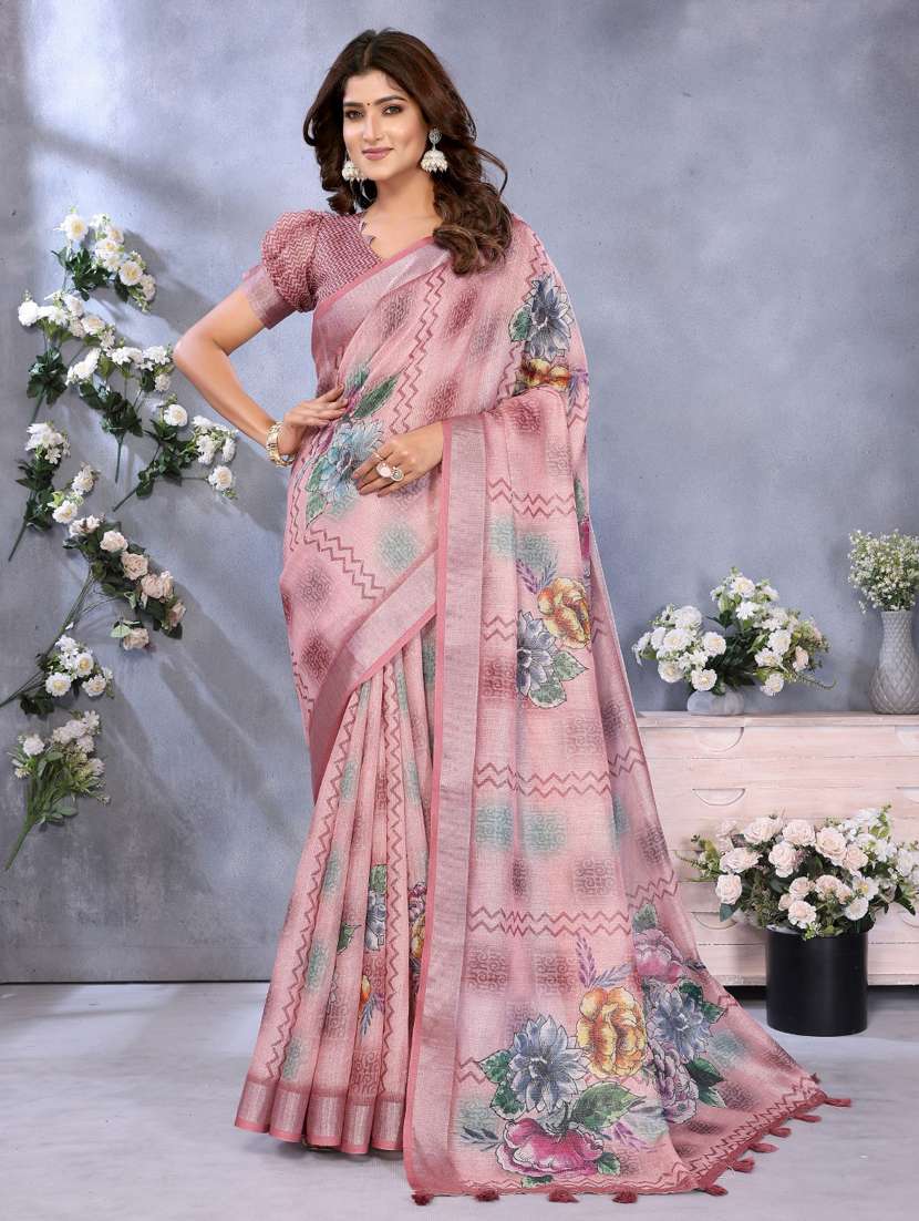women printed casual wear saree with blouse