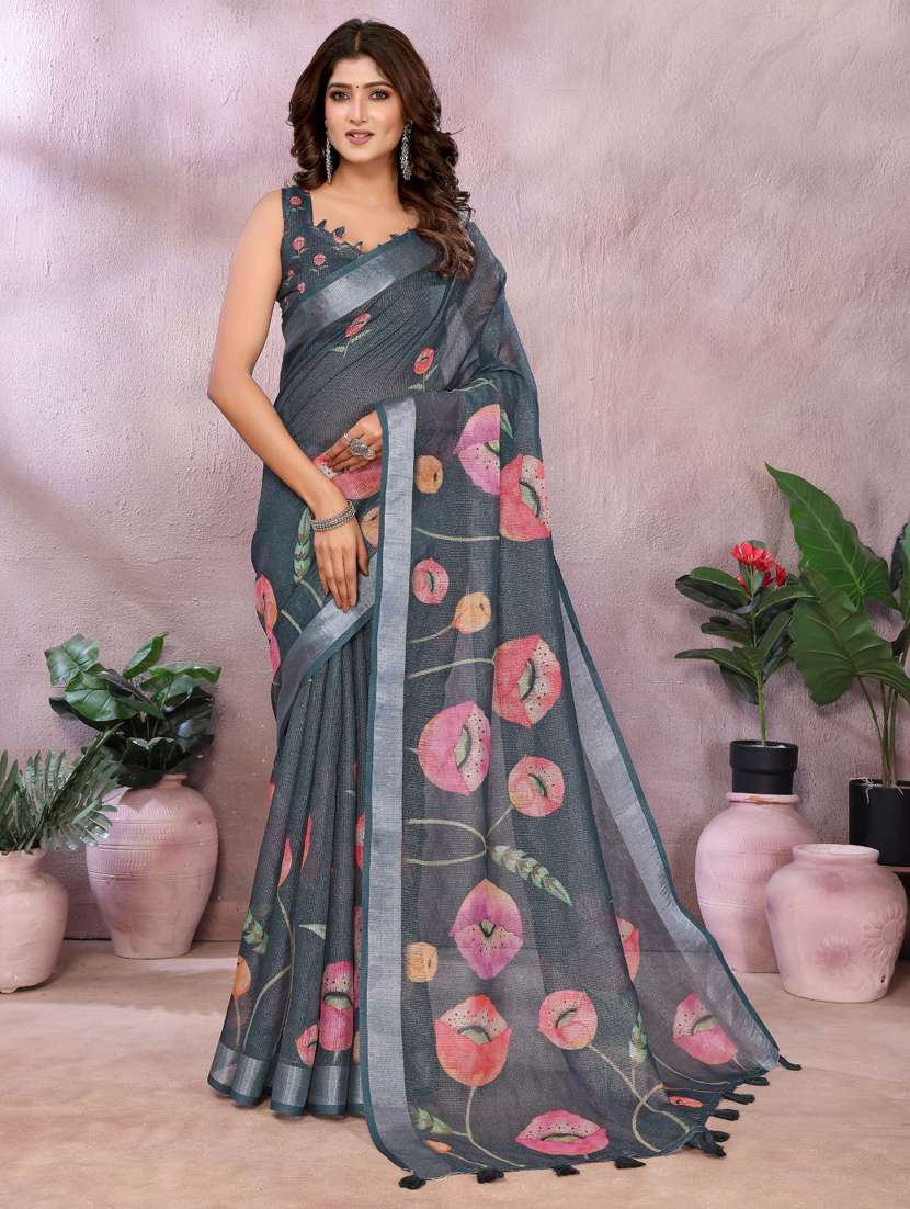 women printed casual wear saree with blouse