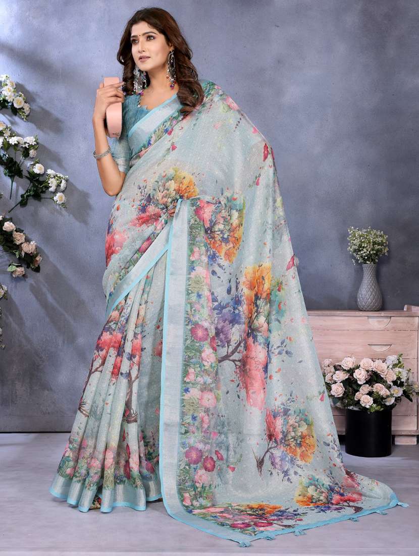 women printed casual wear saree with blouse