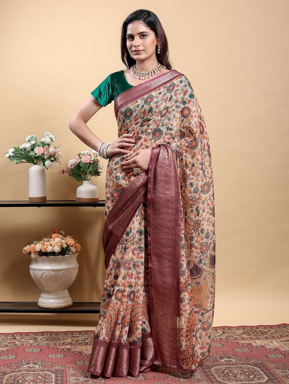 women printed casual wear saree with blouse