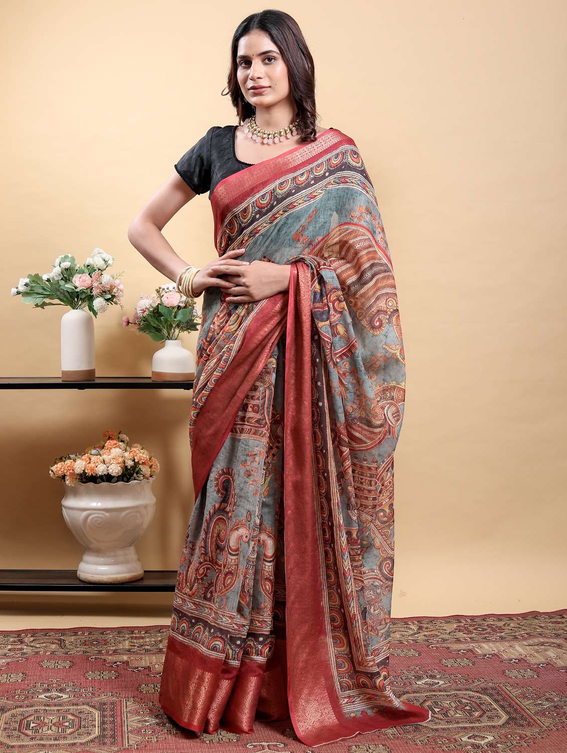 women printed casual wear saree with blouse - 22389004 -  Standard Image - 1