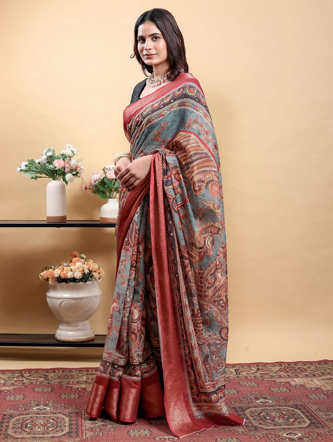 women printed casual wear saree with blouse - 22389004 -  Standard Image - 4