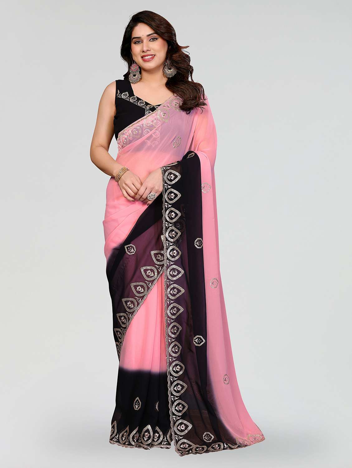 women ombre embroidered saree with blouse
