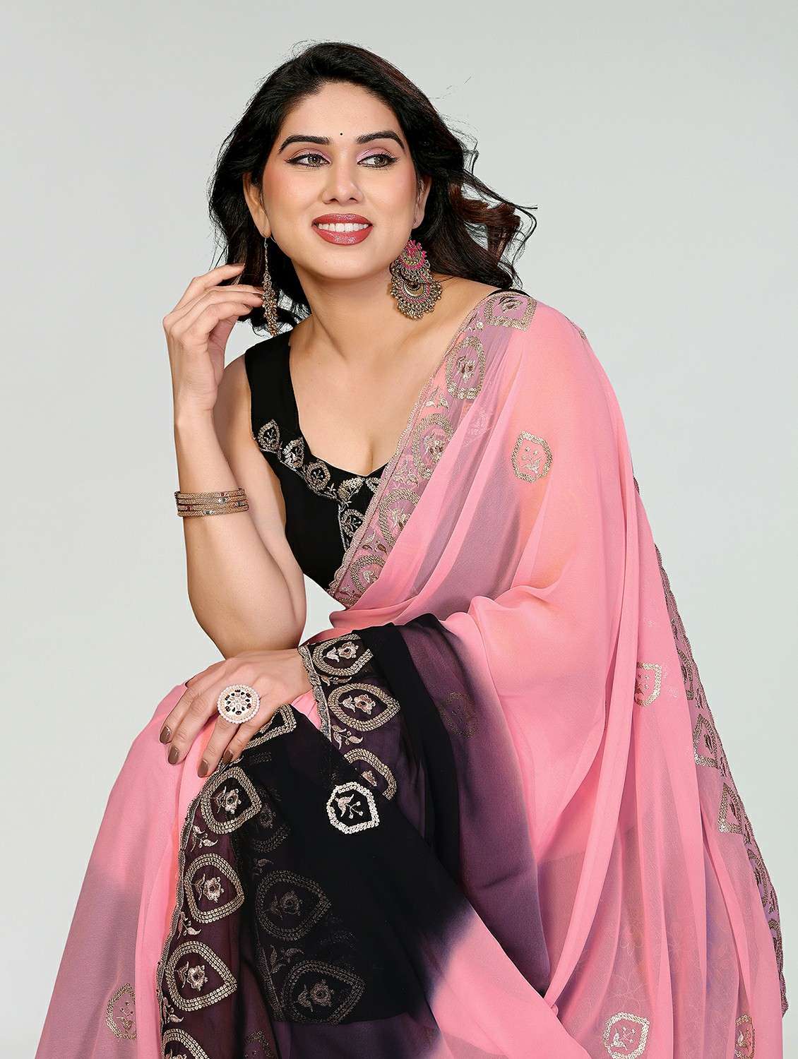 women ombre embroidered saree with blouse - 22389490 -  Standard Image - 1