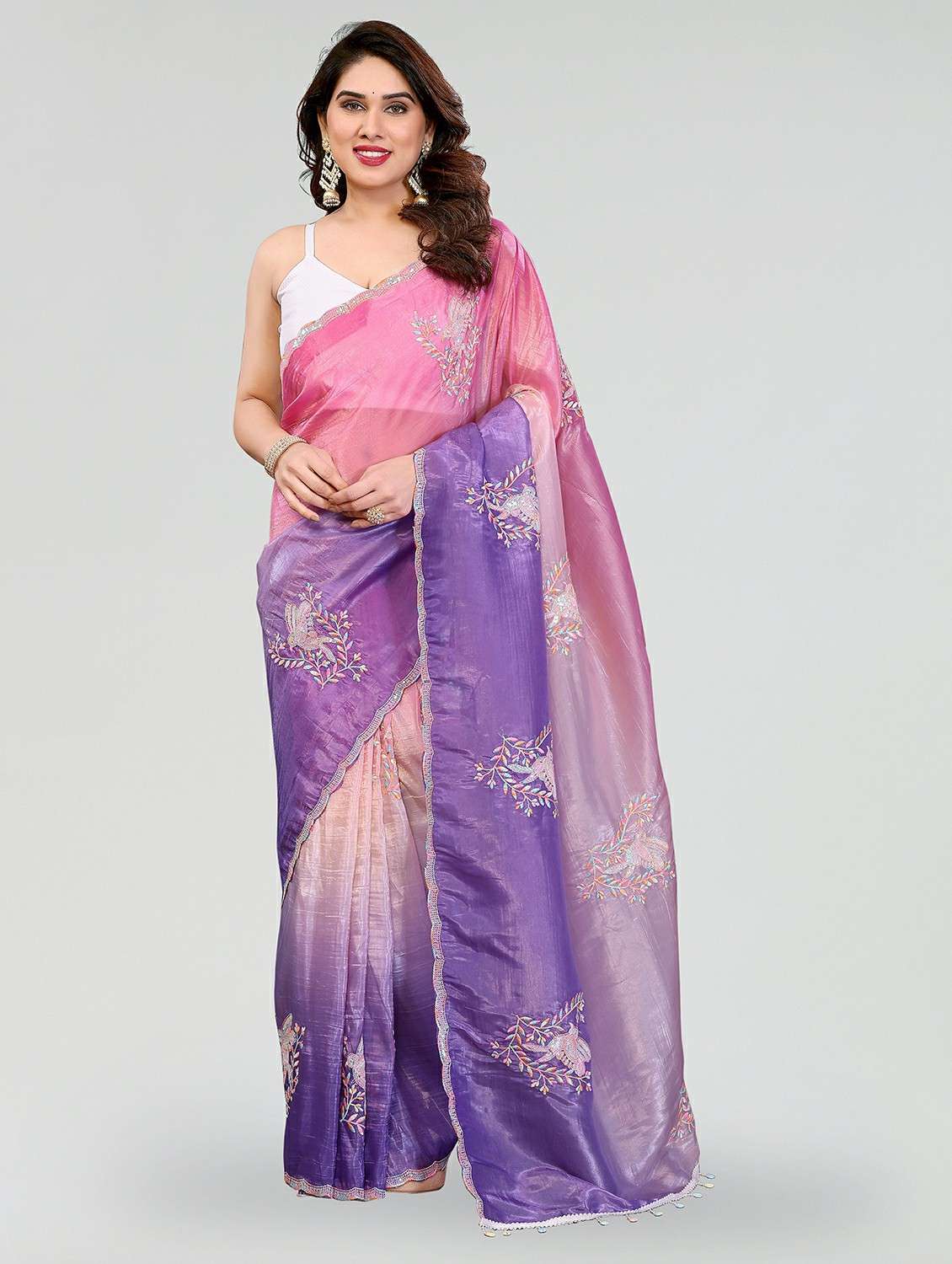 women ombre embroidered saree with blouse