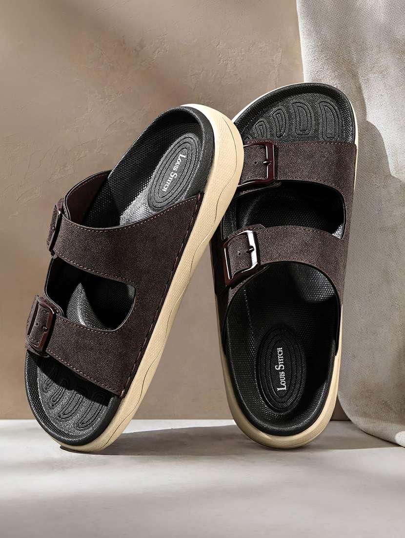 men brown slip on sandal
