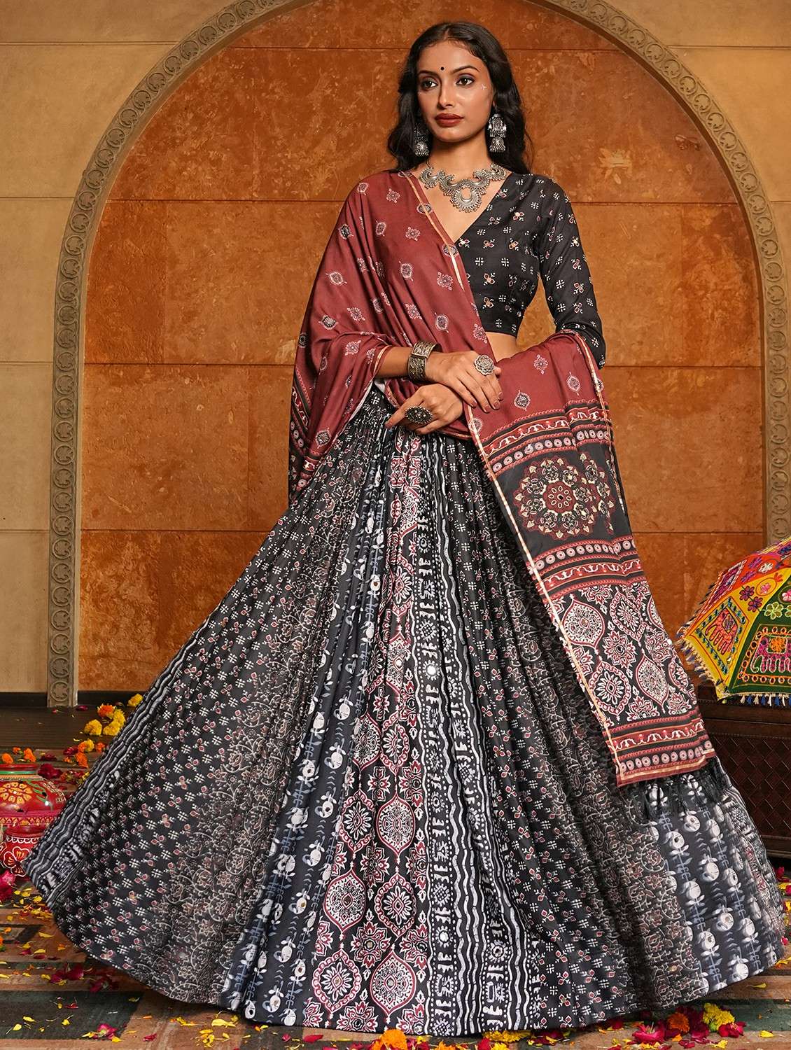 women printed flared semi-stitched lehenga - 22389703 -  Standard Image - 1